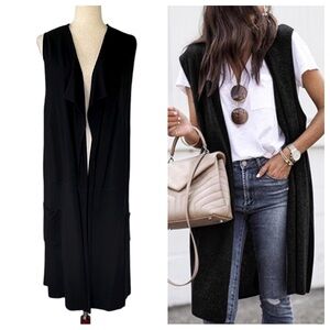 Avec Long Sleeveless Ribbed Cardigan Vest
